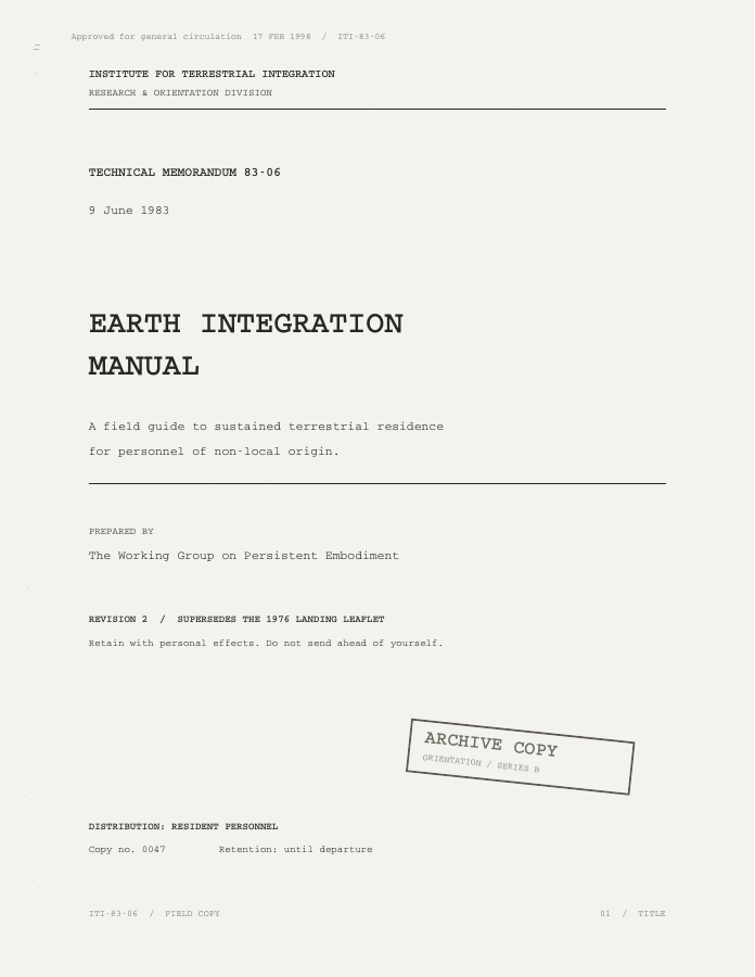 Earth Integration Manual, 1983